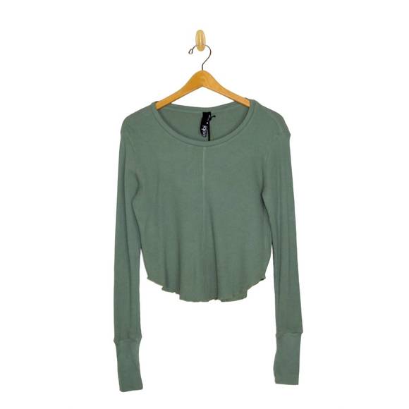 NEW BOBI women's crewneck crop tee with thumbholes in sprout - Picture 1 of 1